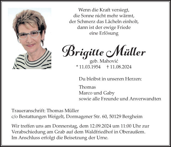 Anzeige von Brigitte Müller von  Werbepost 