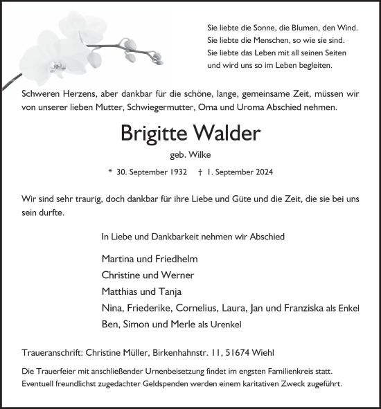 Anzeige von Brigitte Walder von  Anzeigen Echo 