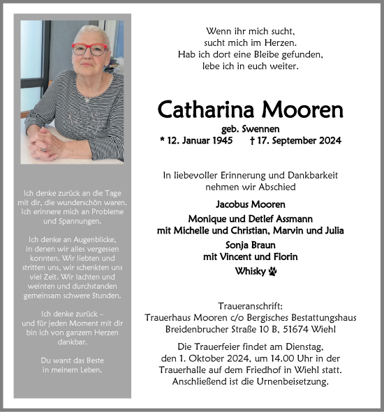 Anzeige von Catharina Mooren von  Anzeigen Echo 