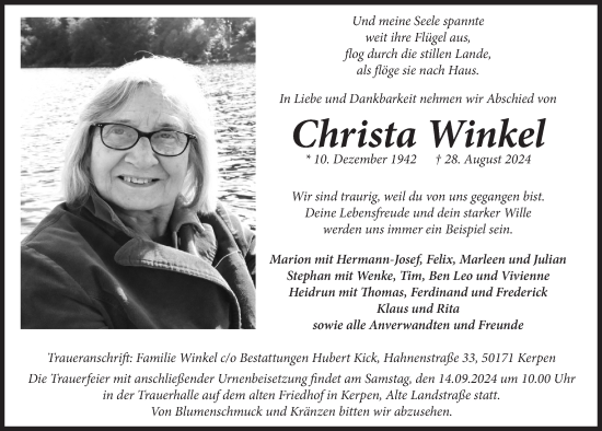 Anzeige von Christa Winkel von  Werbepost 