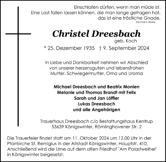 Anzeige von Christel Dreesbach von  Extra Blatt 