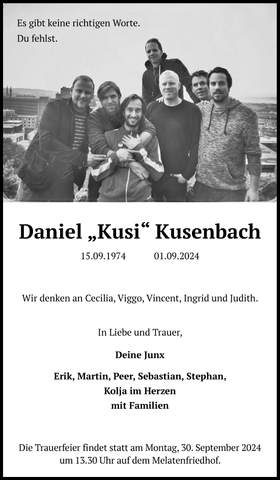 Anzeige von Daniel  Kusenbach von Kölner Stadt-Anzeiger / Kölnische Rundschau / Express