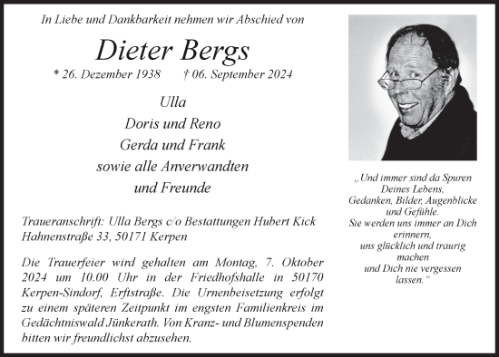 Anzeige von Dieter Bergs von  Werbepost 