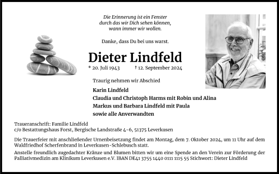 Anzeige von Dieter Lindfeld von Kölner Stadt-Anzeiger / Kölnische Rundschau / Express