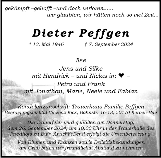 Anzeige von Dieter Peffgen von  Werbepost 