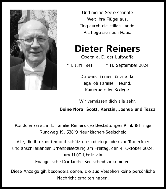 Anzeige von Dieter Reiners von Kölner Stadt-Anzeiger / Kölnische Rundschau / Express