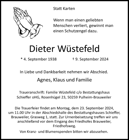 Anzeige von Dieter Wüstefeld von  Wochenende 