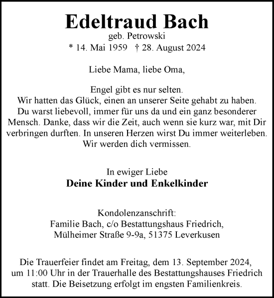 Anzeige von Edeltraud Bach von  Lokale Informationen 