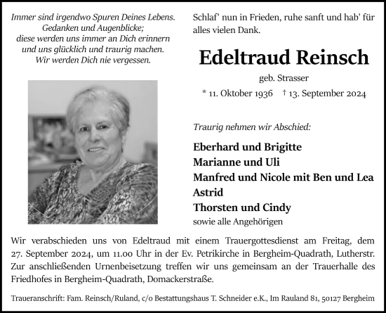 Anzeige von Edeltraud Reinsch von  Werbepost 
