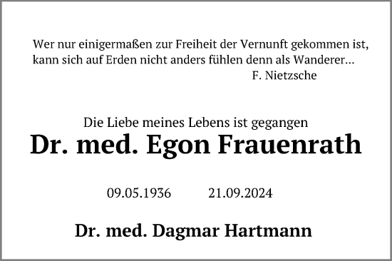 Anzeige von Egon Frauenrath von Kölner Stadt-Anzeiger / Kölnische Rundschau / Express