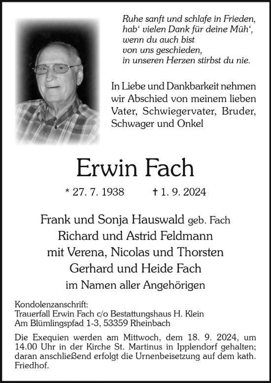 Anzeige von Erwin Fach von  Schaufenster/Blickpunkt 