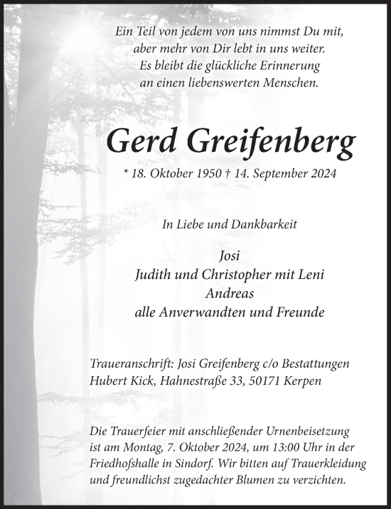 Anzeige von Gerd Greifenberg von  Werbepost 