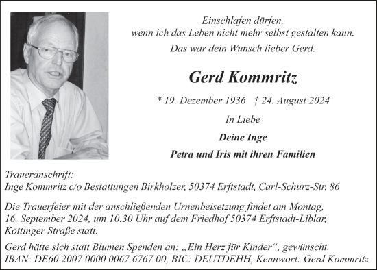 Anzeige von Gerd Kommritz von  Werbepost 