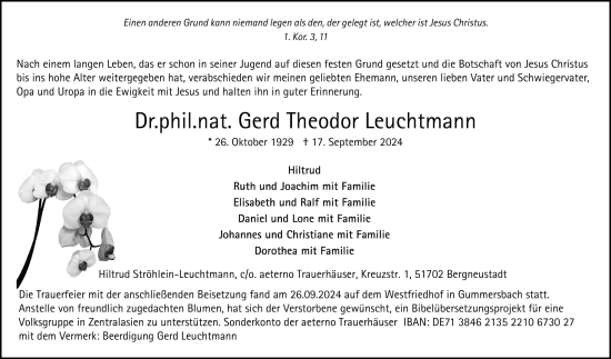Anzeige von Gerd Theodor Leuchtmann von  Lokalanzeiger 