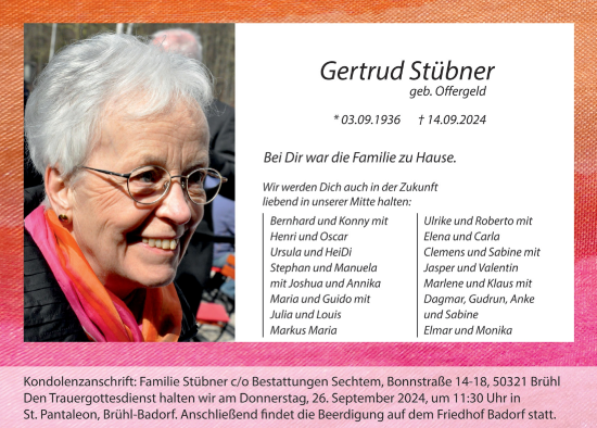 Anzeige von Gertrud Stübner von  Schlossbote/Werbekurier 