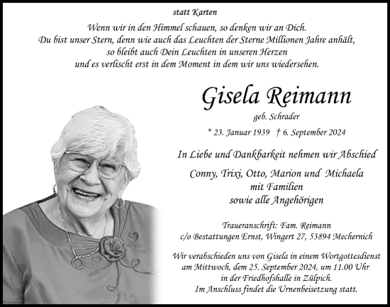 Anzeige von Gisela Reimann von  Blickpunkt Euskirchen 