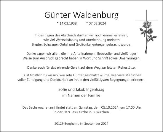 Anzeige von Günter Waldenburg von Kölner Stadt-Anzeiger / Kölnische Rundschau / Express