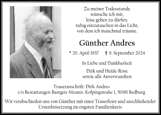 Anzeige von Günther Andres von  Werbepost 