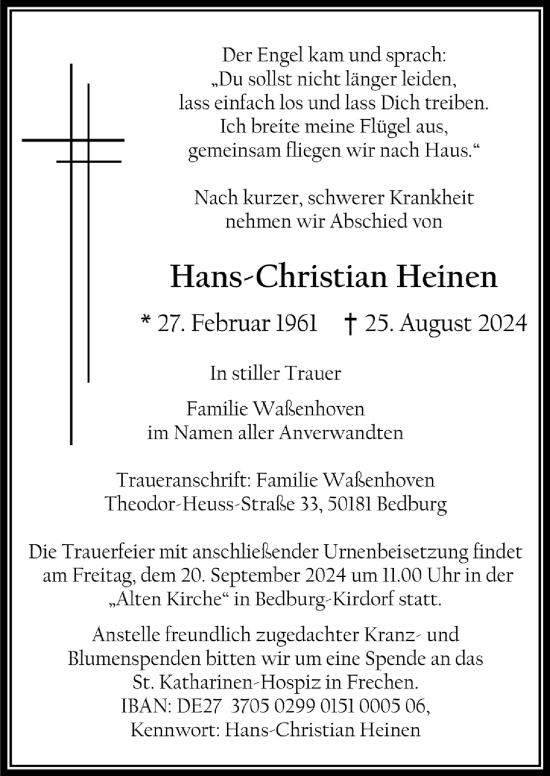 Anzeige von Hans-Christian Heinen von  Werbepost 