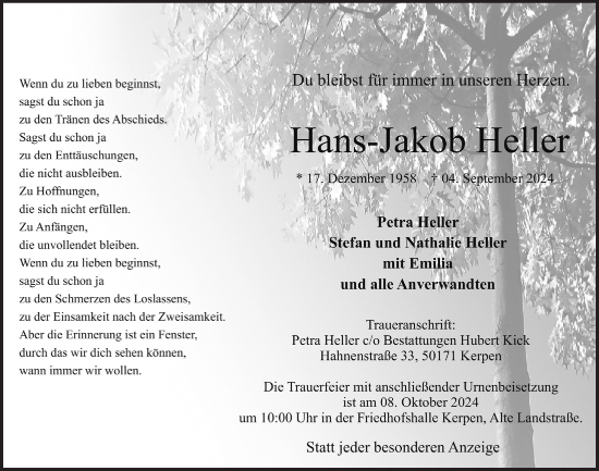 Anzeige von Hans-Jakob Heller von  Werbepost 
