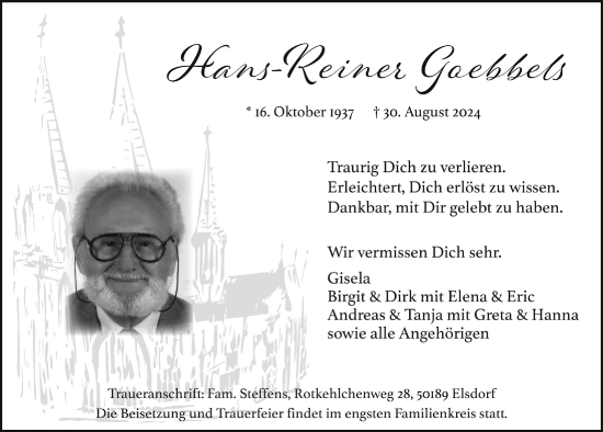 Anzeige von Hans-Reiner Goebbels von  Werbepost 