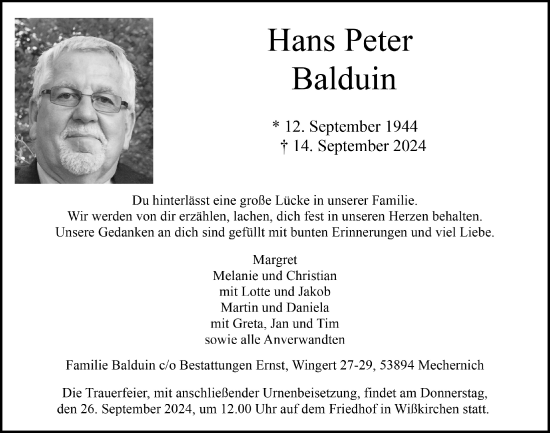 Anzeige von Hans Peter Balduin von  Blickpunkt Euskirchen 