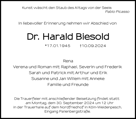 Anzeige von Harald Biesold von Kölner Stadt-Anzeiger / Kölnische Rundschau / Express