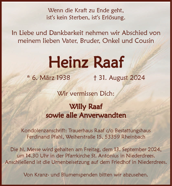 Anzeige von Heinz Raaf von  Schaufenster/Blickpunkt 