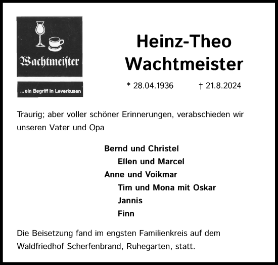 Anzeige von Heinz-Theo Wachtmeister von Kölner Stadt-Anzeiger / Kölnische Rundschau / Express