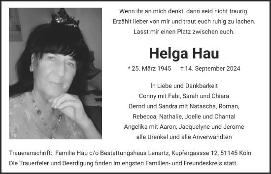 Anzeige von Helga Hau von  EXPRESS - Die Woche 