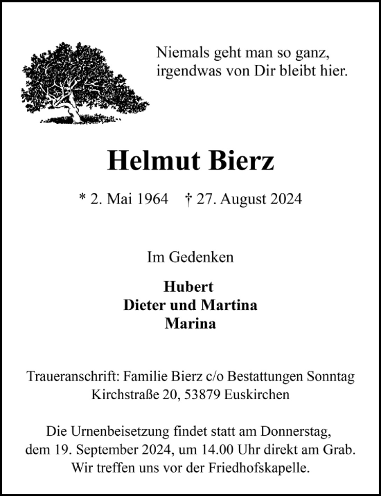 Anzeige von Helmut Bierz von  Blickpunkt Euskirchen 