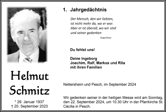 Anzeige von Helmut Schmitz von  Blickpunkt Euskirchen 
