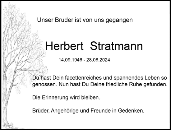 Anzeige von Herbert Stratmann von  Bergisches Handelsblatt 