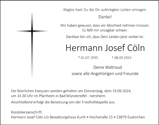 Anzeige von Hermann  Cöln von  Blickpunkt Euskirchen 