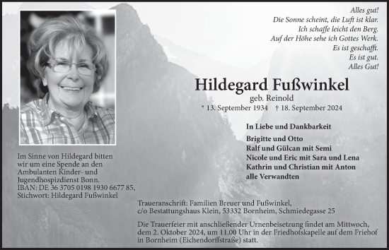 Anzeige von Hildegard Fußwinkel von  Schaufenster/Blickpunkt 