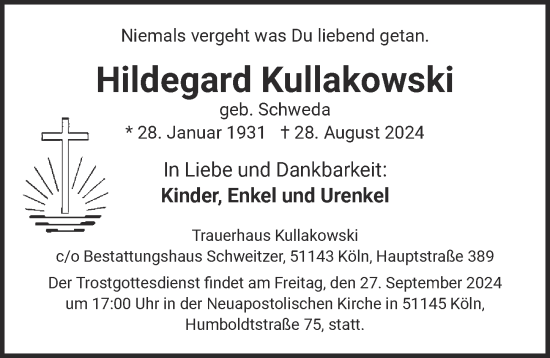 Anzeige von Hildegard Kullakowski von  EXPRESS - Die Woche 