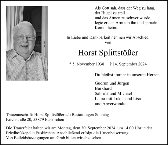 Anzeige von Horst Splittstößer von  Blickpunkt Euskirchen 