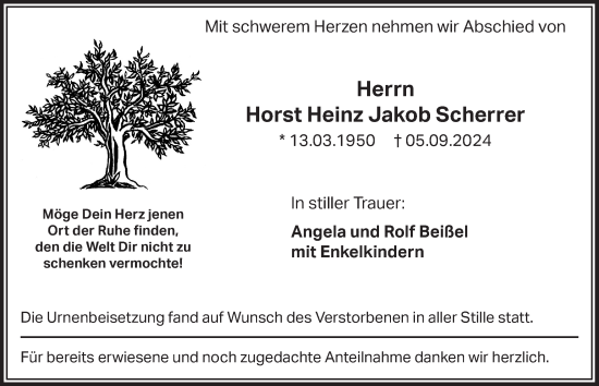 Anzeige von Horst Heinz Jakob Scherrer von  Werbepost 