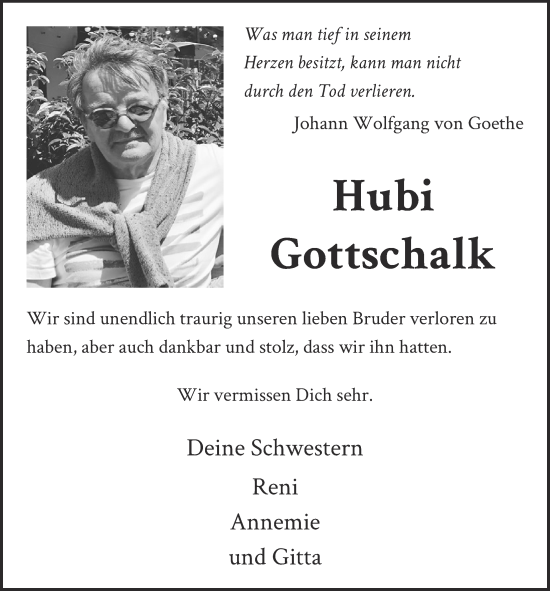 Anzeige von Hubi Gottschalk von  Wochenende 