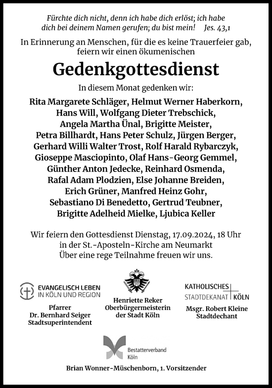 Anzeige von Im Gedenken 2023 von Kölner Stadt-Anzeiger / Kölnische Rundschau / Express