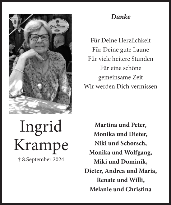 Anzeige von Ingrid Krampe von  Wochenende 