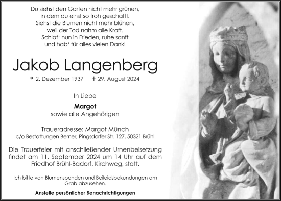 Anzeige von Jakob Langenberg von  Schlossbote/Werbekurier 