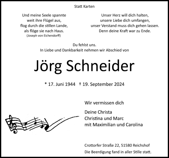 Anzeige von Jörg Schneider von  Lokalanzeiger 