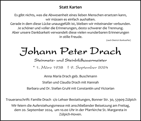 Anzeige von Johann Drach von  Blickpunkt Euskirchen 