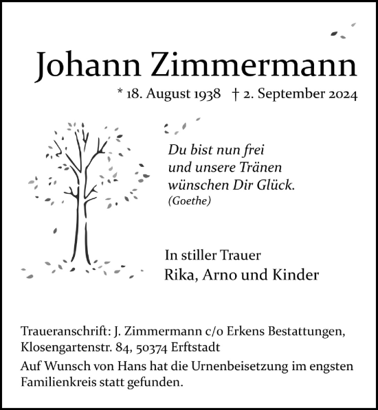 Anzeige von Johann Zimmermann von  Werbepost 