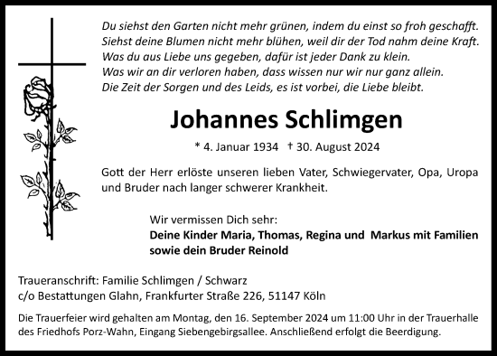 Anzeige von Johannes Schlimgen von  EXPRESS - Die Woche 