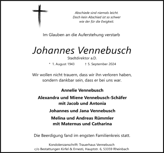 Anzeige von Johannes Vennebusch von  Schaufenster/Blickpunkt 
