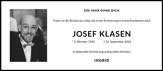 Anzeige von Josef Klasen von Kölner Stadt-Anzeiger / Kölnische Rundschau / Express
