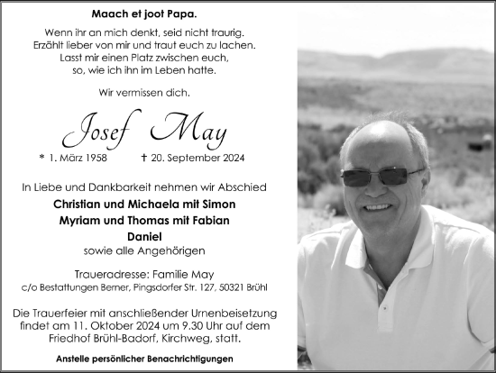 Anzeige von Josef May von  Schlossbote/Werbekurier 