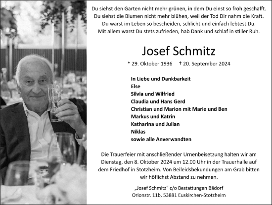Anzeige von Josef Schmitz von  Blickpunkt Euskirchen 